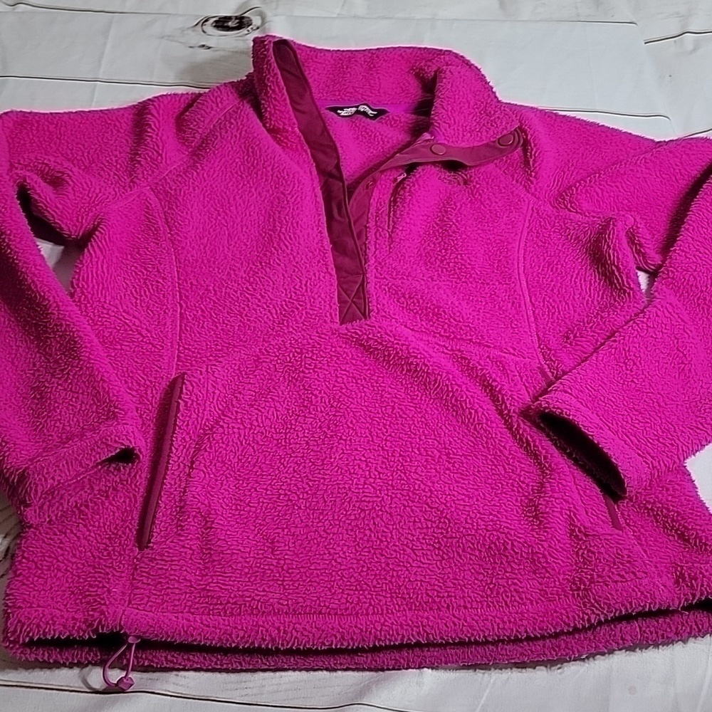 North Face Womens Half Button Anorak Fleece Pullover Beautiful Pink Jacket Large